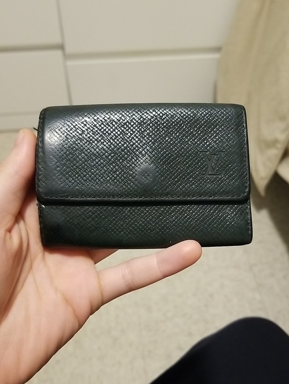 Louis Vuitton Men’s Textured Leather Trifold Wallet - Dark Green